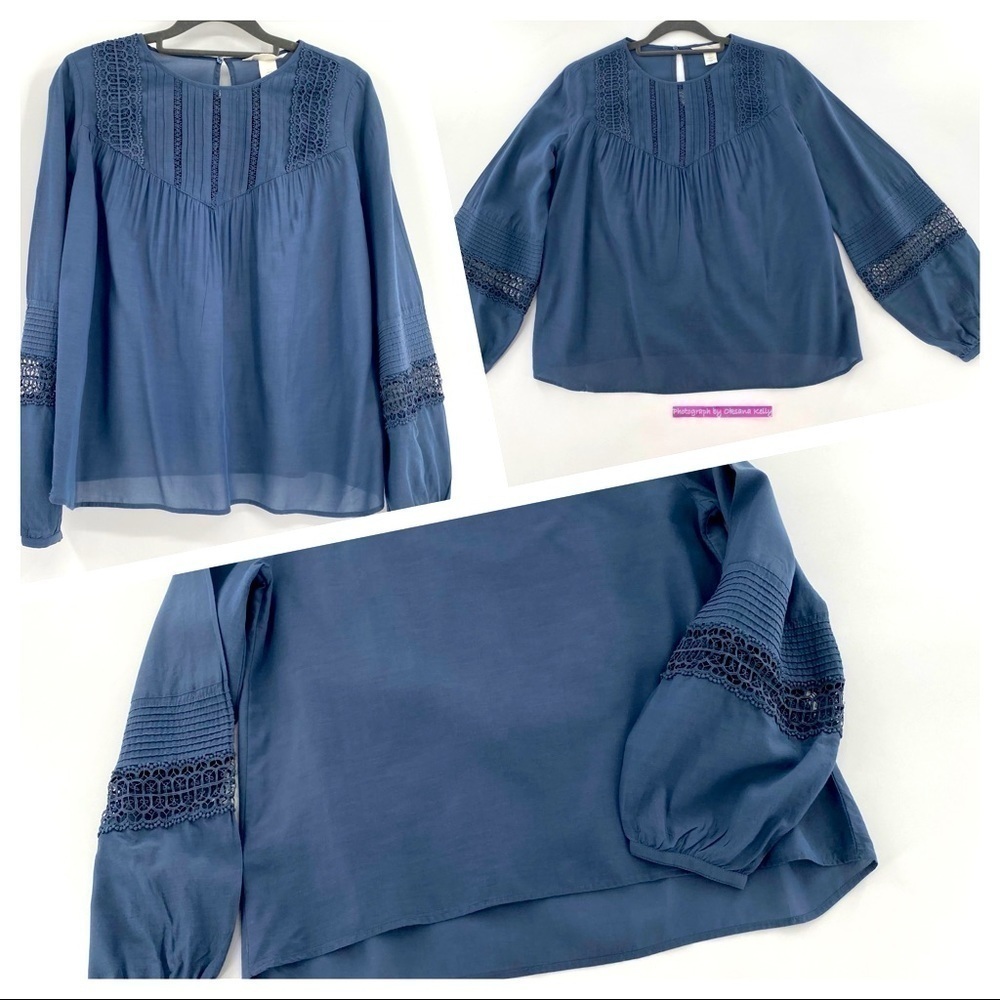 H&M Women's blouse with bolum sleeves lace inserts